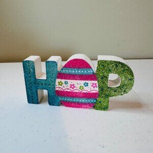 Easter HOP wood block decoration spring springtime Easter Egg glitter decoration